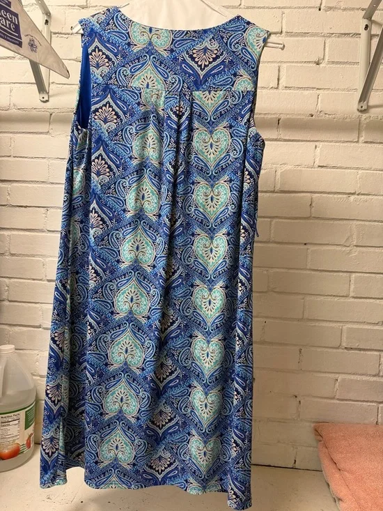 AUW Blue and Teal Paisley V-Neck Dress - Picture 3 of 3